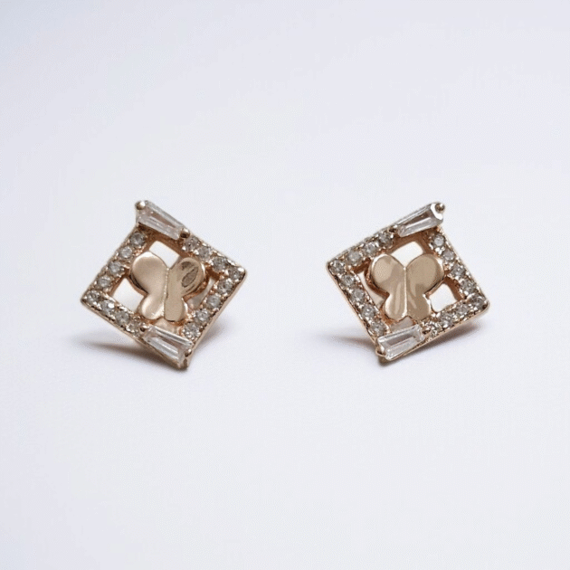 Butterfly Square Diamond Studs – Rosegold