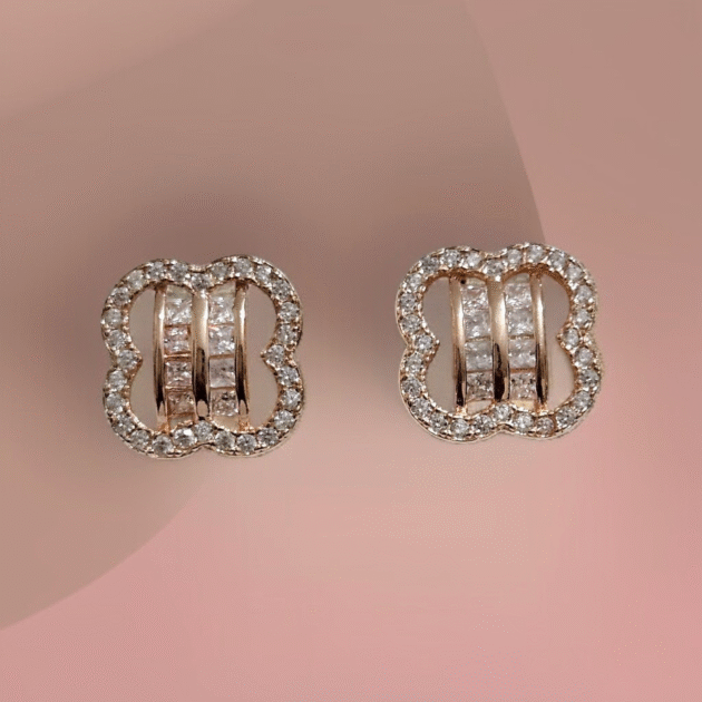 Square Floral Diamond Studs – Rosegold