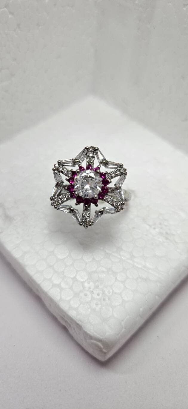 Starburst Ruby Halo Silver Cocktail Ring