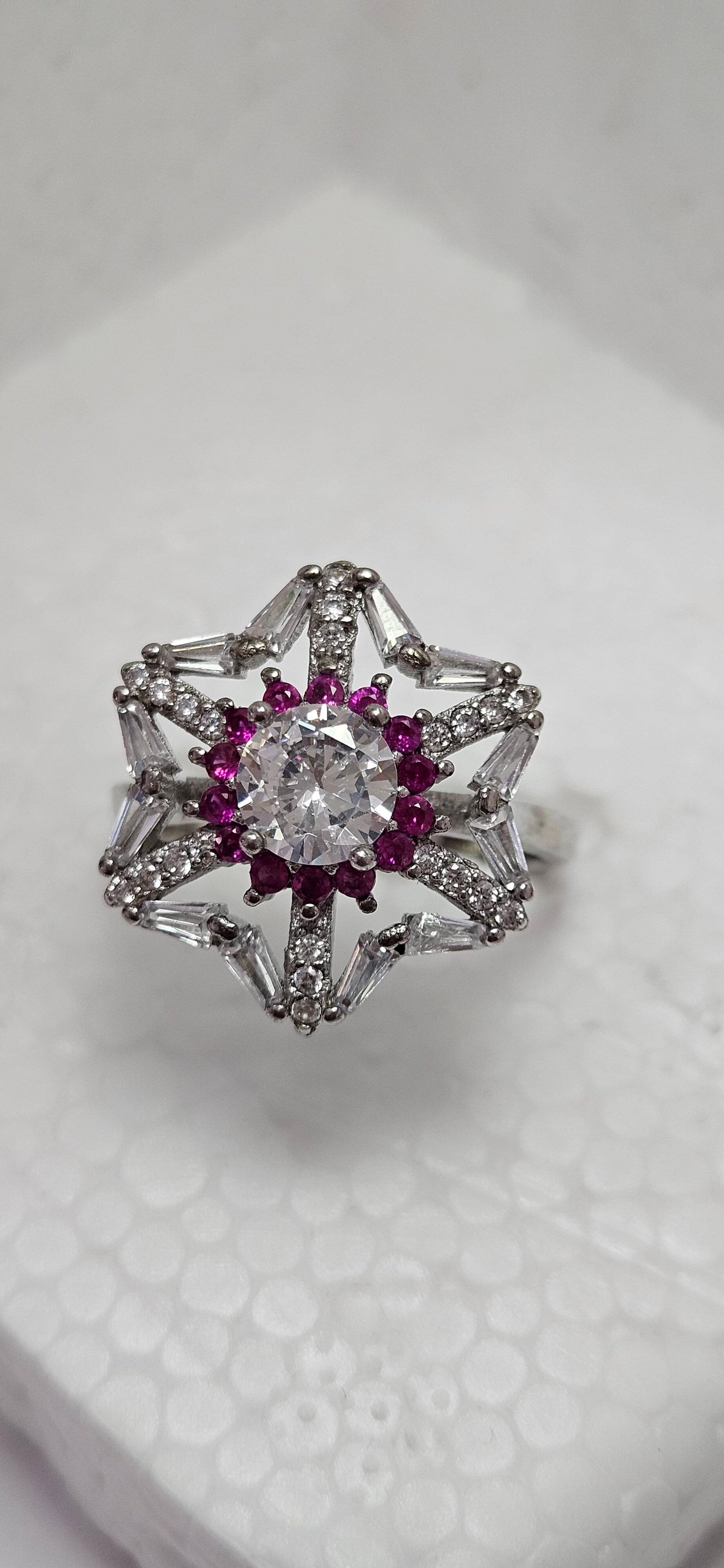 Starburst Ruby Halo Silver Cocktail Ring - Image 2