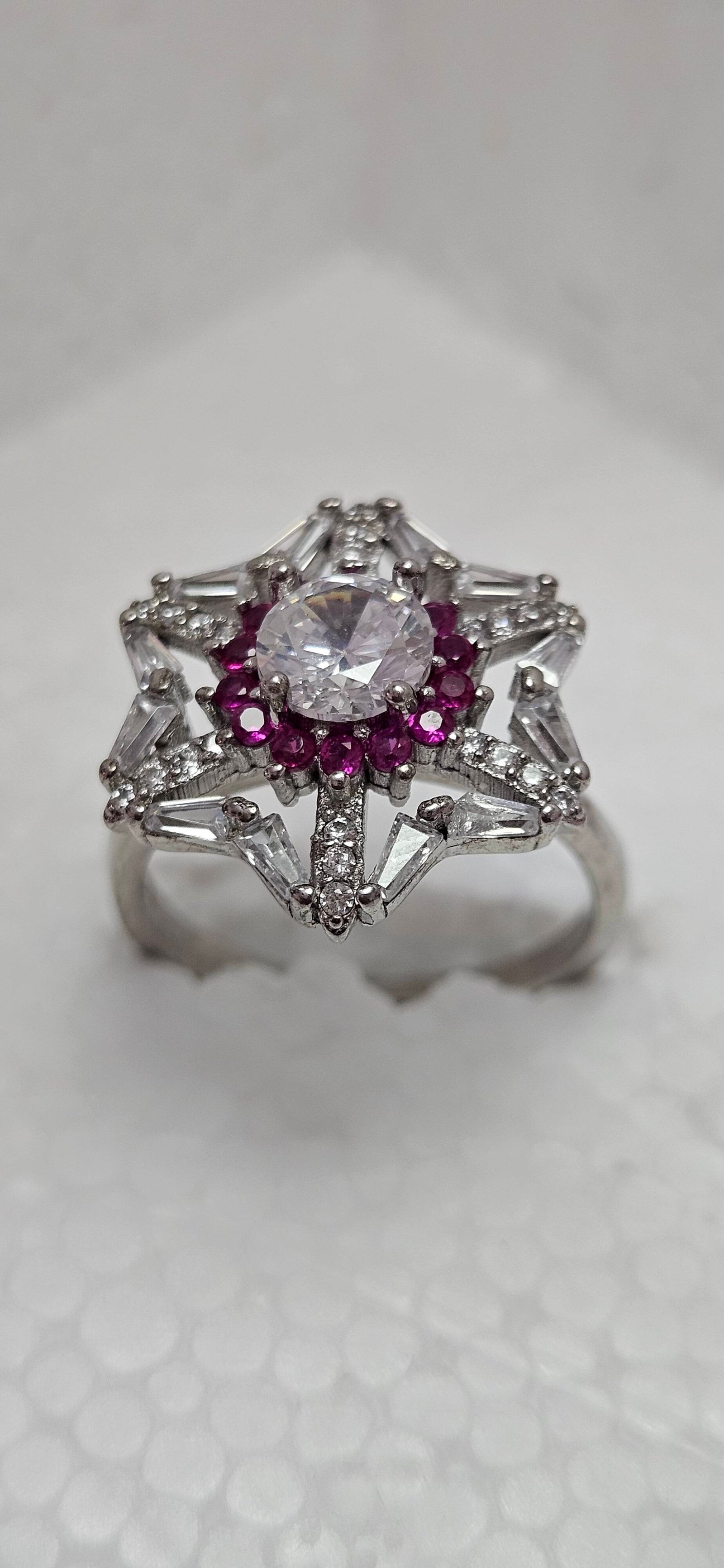 Starburst Ruby Halo Silver Cocktail Ring - Image 3
