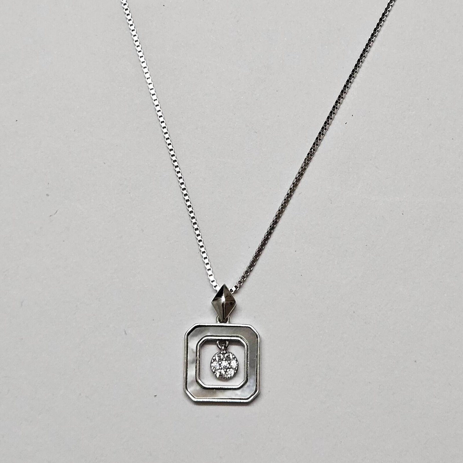 Floating Sparkle Square Silver Pendant Necklace - Image 2