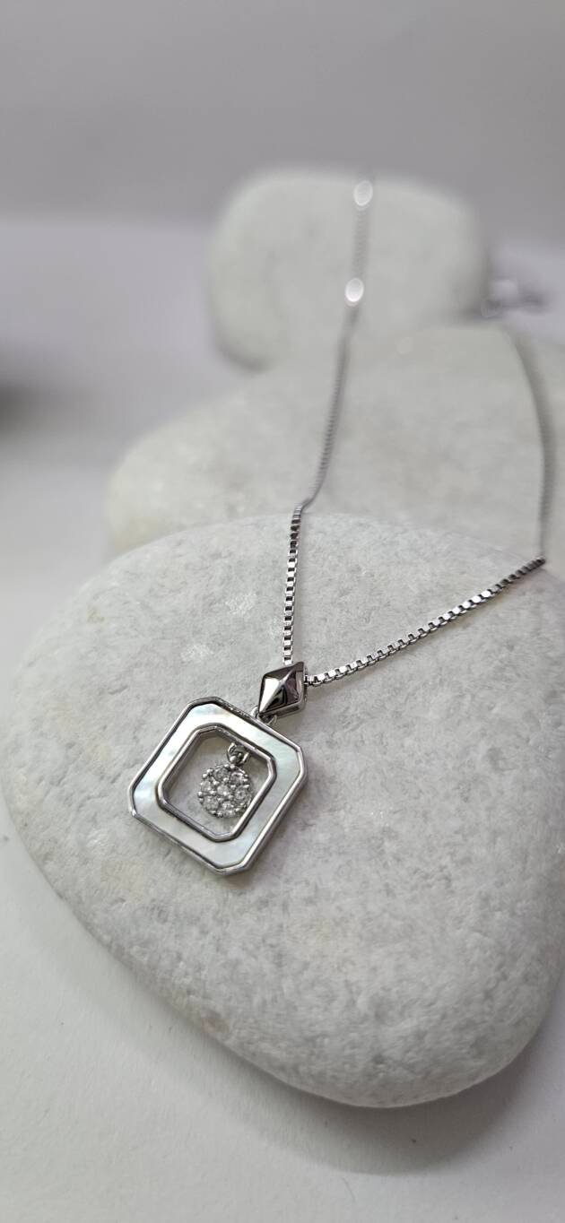 Floating Sparkle Square Silver Pendant Necklace