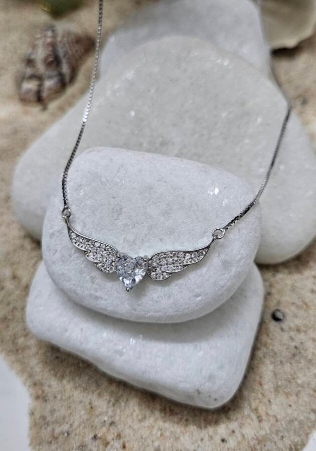 Winged Heart Silver Necklace