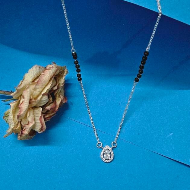 Tear Drop Halo Silver Mangalsutra